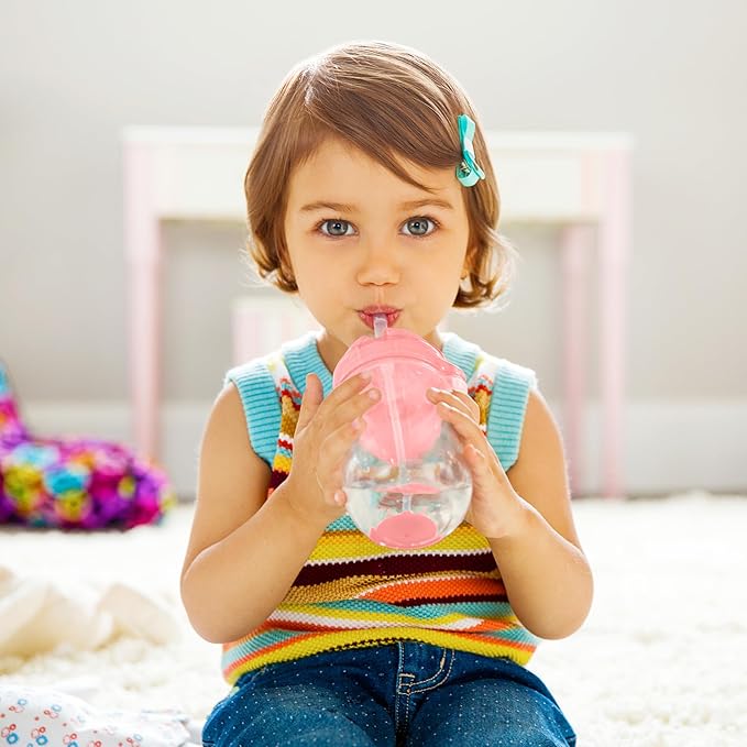 Munchkin Any Angle Weighted Toddler Straw Cups with Click Lock Lid, 10 Ounce, 2 Pack, Pink/Purple