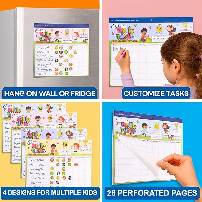 PUTSKA Behavior Reward Chart for Kids – Includes 26 Chore Charts & 1528 Stickers – Magnetic Chore Chart for Multiple Kids at Home to Build Responsibility & Positive Habits (Reward Chart)