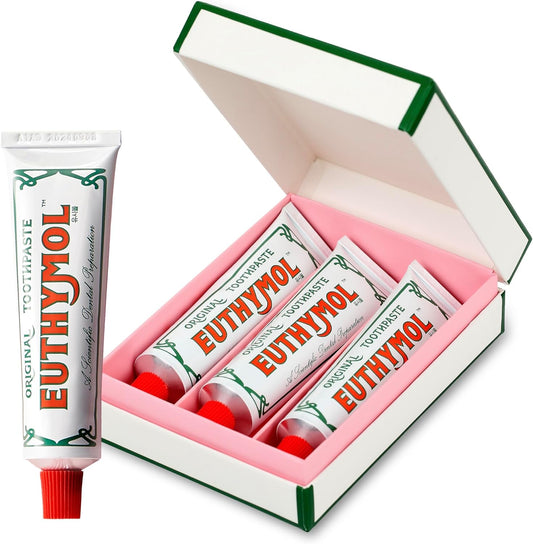 EUTHYMOL Original Toothpaste Travel Set (1.4fl oz*3, Pack of 3) - Gift Set, Stocking Stuffers. Fluoride-Free for Sensitive Teeth & Gum. Bad Breath, Cavity Prevention, 12h Long Lasting Freshness