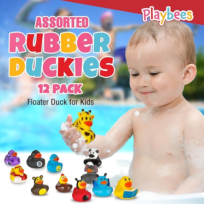 Playbees Rubber Ducks in Bulk 12 Pack Assortment Duckies Kids Baby Bath Shower Toys Jeep Ducking Floater Summer Beach Pool Activity Baby Showers Accessories Classroom Incentives