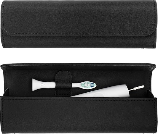 Travel Electric Toothbrush Case, Portable Containers Toothbrush Holder Storage Box, PU Toothbrush Travel Case Compatible with Oral-b Pro 1500 8000, Philips 4100, 5100 6100, 9900 (Black leather 2Pack)