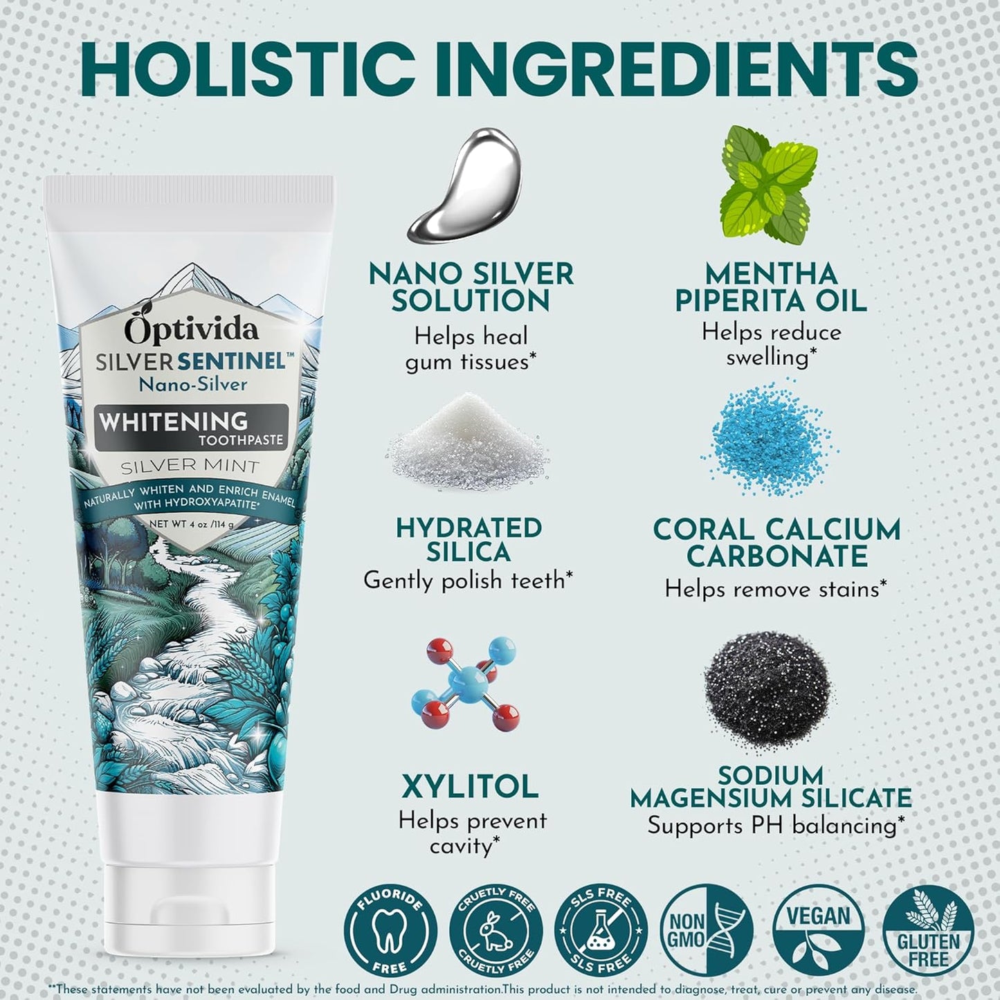 OPTIVIDA Fluoride Free Nano Hydroxyapatite Toothpaste with Colloidal Silver & Xylitol (4oz) to Help Protect Enamel & Cavity. Dentist Formulated Remineralizing Toothpaste for Adults & Kids Sensitivity.