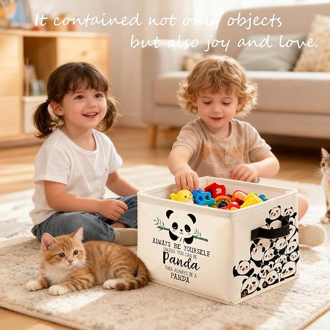 Inspirational Cute Panda Storage Bins Box, Toybox for Girls Boys, Always Be Yourself Panda Foldable Baskets Organizer with Handles for Bedroom Bathroom Kids Room Clothes Toys Books