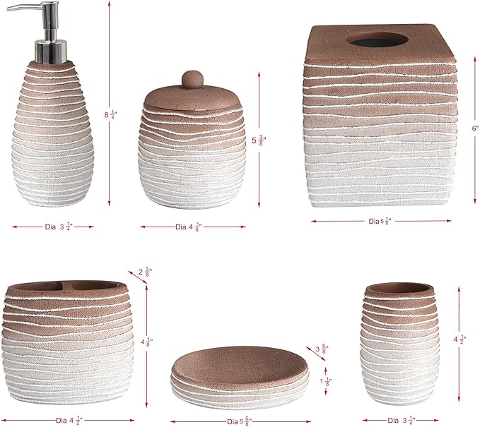 6-Piece Bathroom Accessories Set – Soap Dispenser, Toothbrush Holder, Tumbler, Soap Dish, Cotton Swab Jar & Toilet Brush – Modern Bathroom Decor Set (Antonetta)