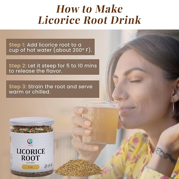 Licorice Root 4oz, Cut and Sifted, 100% Pure & Natural Dried Licorice Root, Premium Quality, Ideal for Tea, Herbal Blends, and Wellness Uses - By Yogi’s Gift®