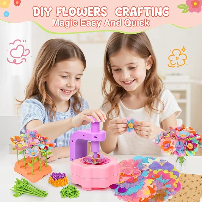 Fabric Flower Bouquets Toys, Arts and Crafts Activity Kit for Kids Ages 3-12, DIY Flower Craft Kits for Toddler, Educational Activity Preschool Birthday Gifts for 3 4 5 6 7 8 9 10+ Year Old Girls