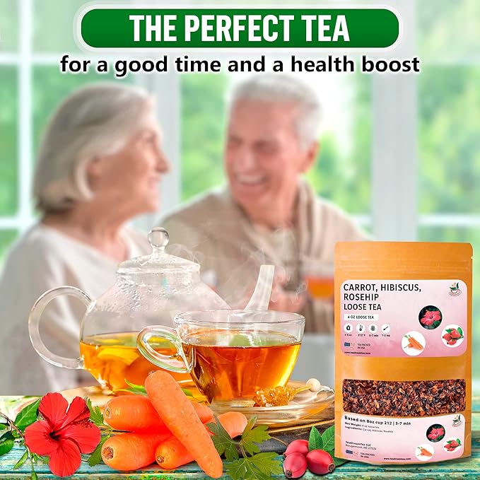 TeaDreamTea – Carrot Hibiscus Rosehip - Loose Leaf Herbal Bulk Tea - Caffeine-Free - Vitamins Rich - Boost Immune System - Carrot Raw from USA - Hot and Iced Tea - 4 ounce / 113 g