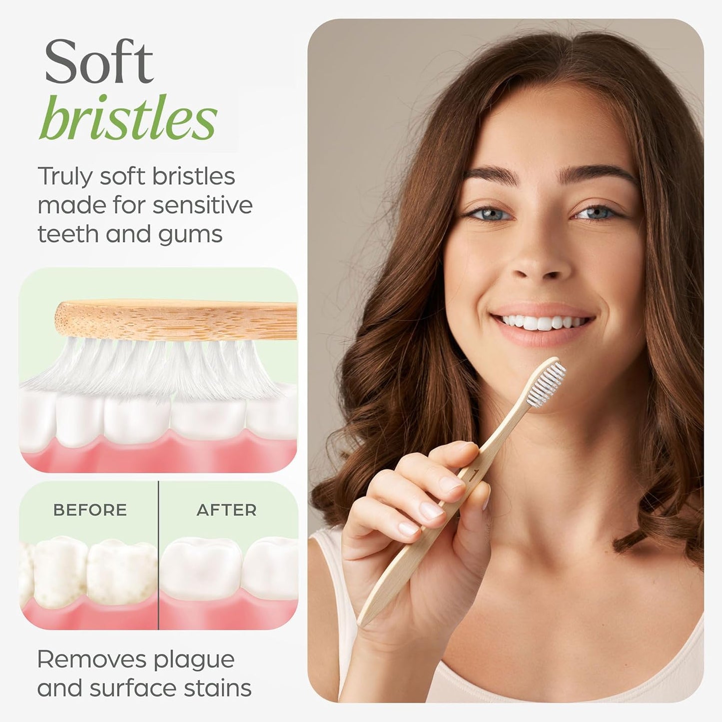 Soft Flossing Bamboo Toothbrushes 10 Pack - BPA Free Soft Bristles Toothbrushes for Adults, Natural Wooden Toothbrush