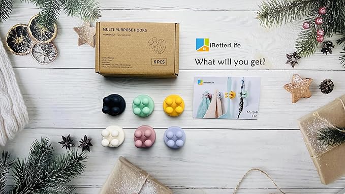 iBetterLife Silicone Toothbrush Holders for Bathrooms - 6Pcs Razor Holder for Shower Wall Mounted Self Adhesive Multifunctional Cute Hook for Kids Hanging Tooth Brush for Kitchen Living Room Office