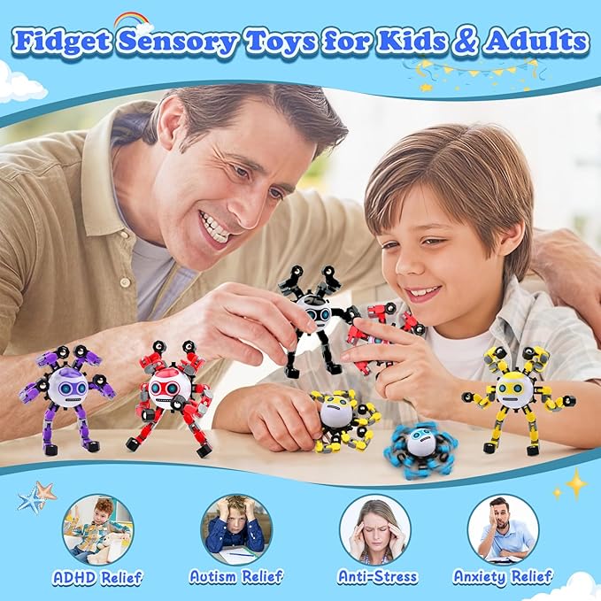 5 PCS Transformable Fidget Spinners Toys for Kids and Adults Stress Relief Sensory Toy for Teens Boys Autism Cool Fingertip Gyros Boy Girl Travel Party Favors Birthdays Gifts Stocking Stuffer