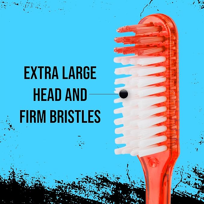 Extra Firm Toothbrush Set for Adults or Smokers Travel Toothbrush Kit, Hard Multicolor Denture Brush, Large Head, Manual Travel Toothbrush Hard Bristles (Transparent - 6 Pack)