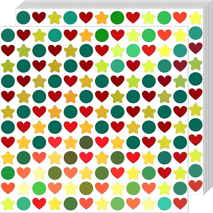 Holographic Stickers for Kids, 2160 Pcs, Star Heart Dot Shapes, Multicolor Sparkly Reward Charts, School Classroom Teacher Supplies, DIY Decorations, 0.6 Inch