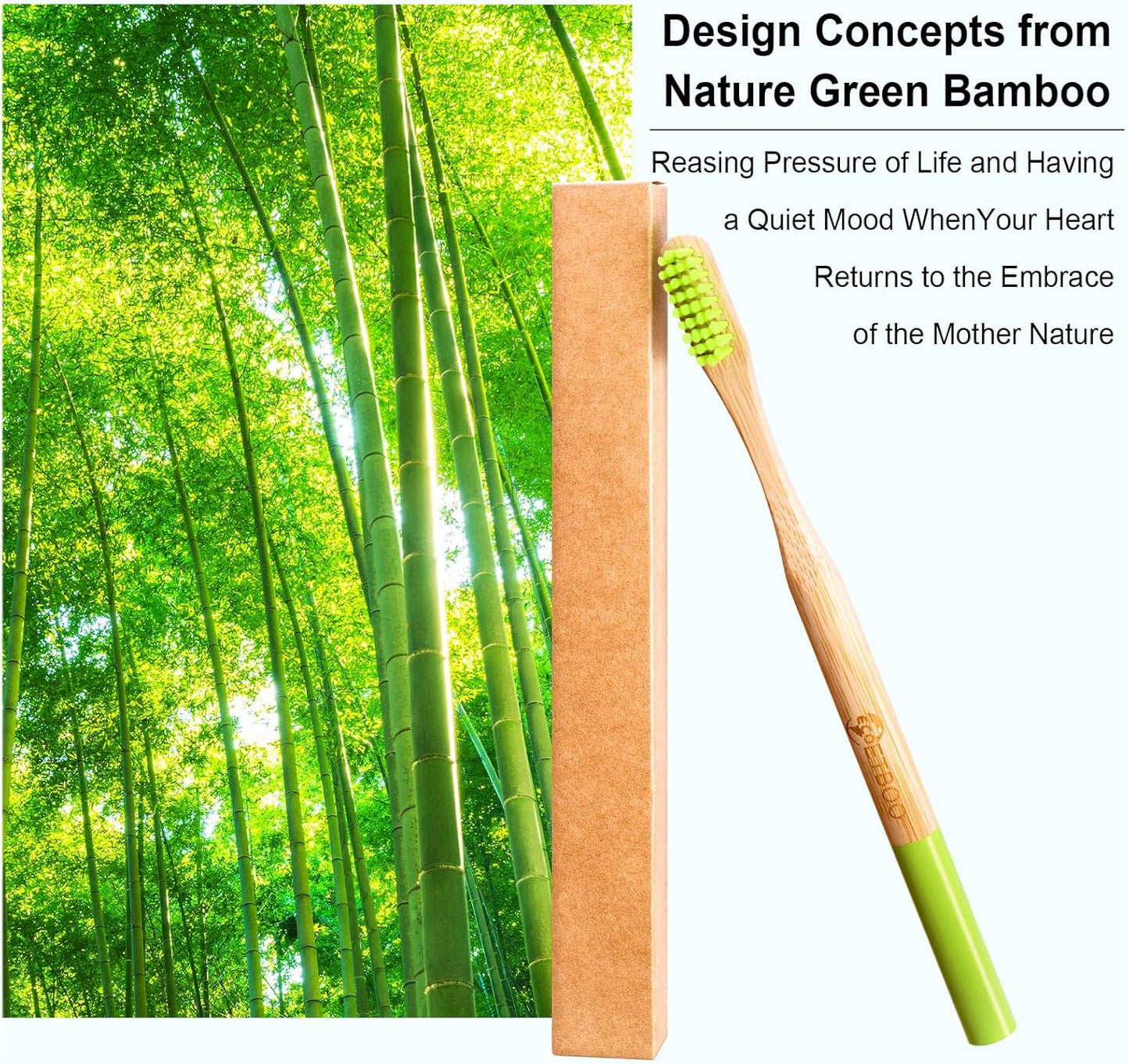 Bamboo Toothbrushes Medium Hard Bristles for Adults 10 Pack, Wooden Toothbrush Family Set Natural Organic Tooth Brush Multi-Color