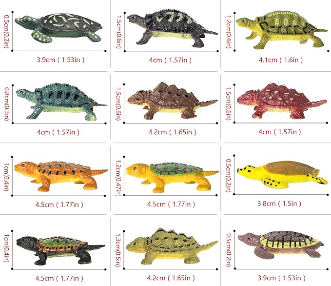 SmilerSmile Animal Assorted Mini Plastic Figures Toy Set, Educational Party Cake Topper, Goody Bag Filler (12pcs Small Tortoise)