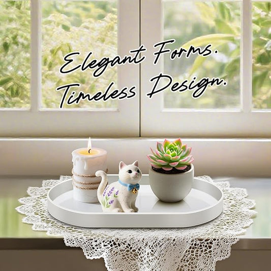 Acrylic Vanity Serving Tray–14"x8.5" Decorative Capsule Shape Tray for Bathroom, Dresser, Coffee Table – Sleek Minimalist Lucite Tray for Perfume, Jewelry, Makeup Organizer (2Pack, Glossy White)