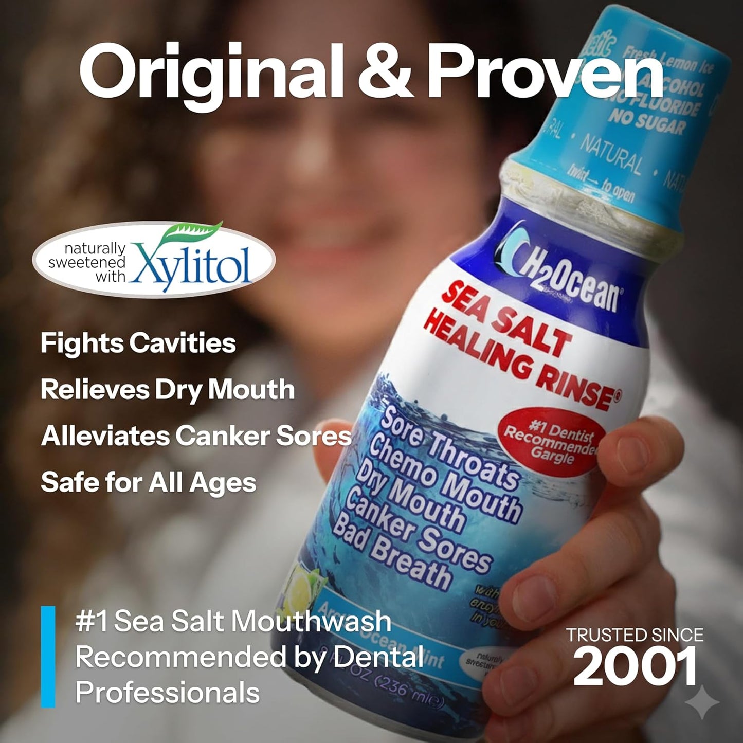 2 Pack H2Ocean Healing Rinse Mouthwash- Great Tasting Sea Salt & Xylitol Mouth Wash for Fresh Breath & Dry Mouth - Alcohol & Fluoride Free - Arctic Ocean Mint 16oz