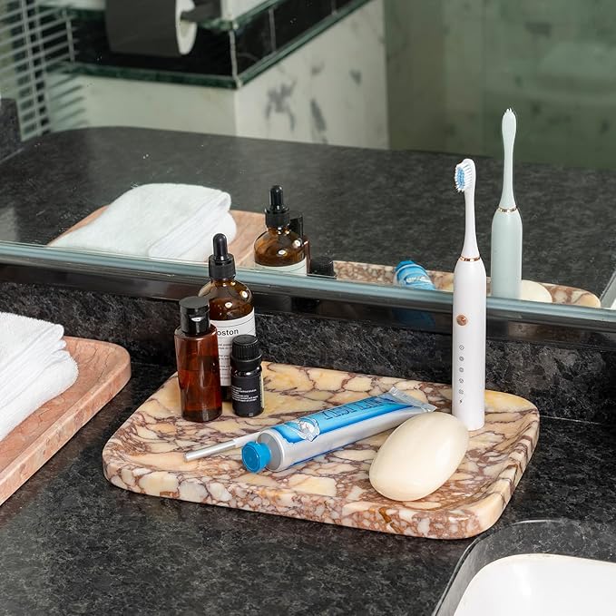 Calacatta Marble Vanity Trays, Marble Bathroom Tray Countertop, Luxury Decorative Dresser Organizer, Purple&White Natural Stone Serving Tray for Kitchen, Perfume, Jewelry Holder Storage