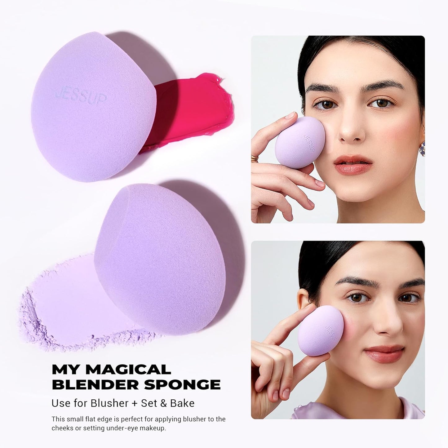 Jessup Makeup Sponge Set, 3pcs Make up Sponges for Face Foundation Concealer Contour and Blusher, Purple SP017