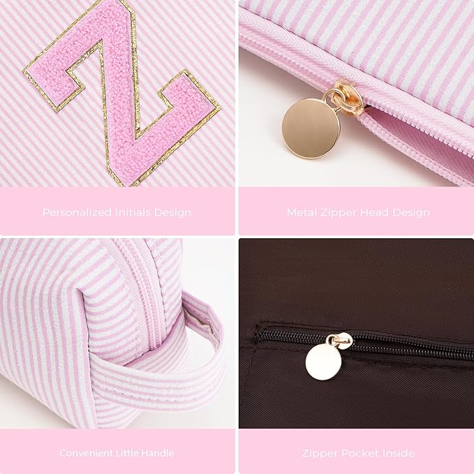Personalized Makeup Bag for Women Girls - Fashion Cosmetic Bag Trendy Travel Toiletry Bag with Initials Letter - Teen Gifts - Pink,Z