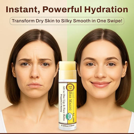 Sweet Bee Naturals Magic Wand - Certified Organic Lip and Face Moisturizing Wand - Natural Chapstick and Balm Wand for Dry Skin and Lips, Non Petroleum Jelly for All Ages and Skin Types, Pack of 2