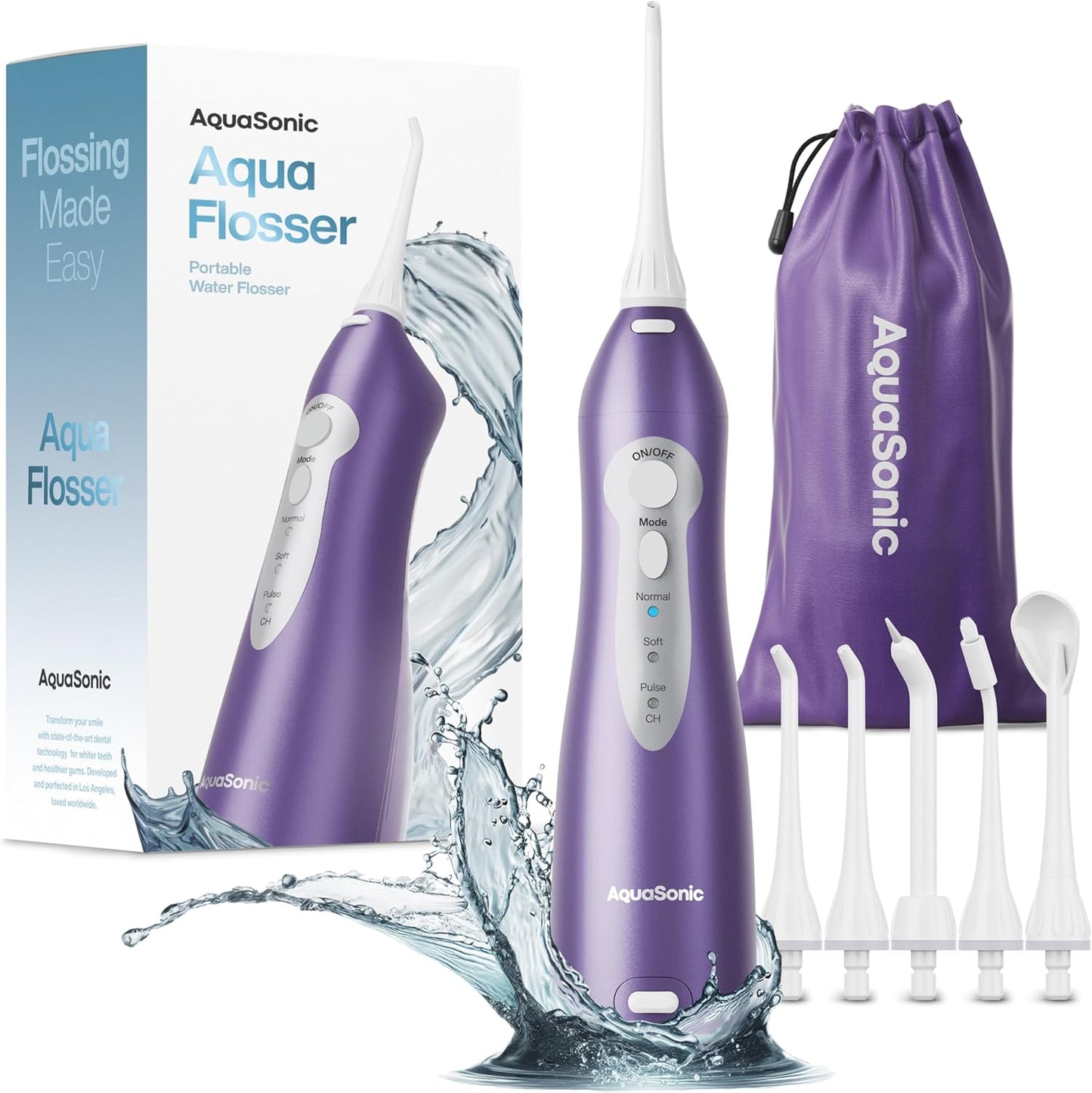 AquaSonic Water Flosser - Cordless Rechargeable Water Flossers for Teeth Cleaning - Waterproof Aqua Flosser, Portable Oral Irrigator for Dental Cleaning with 5 Jet Tips – Braces Home Travel