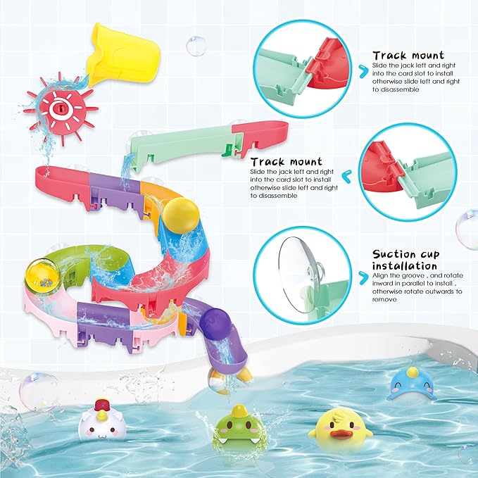 Toddler Bath Toys, Baby Bathtub Toys with Elephant Shower Sprays and Slide Track, Fishing Floating Animals Toys, Creative Shower Toys Christmas Birthday Gifts for Boys and Girls