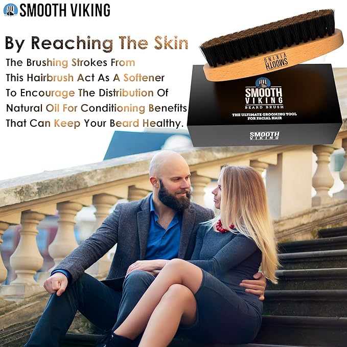 Smooth Viking Beard and Facial Hair Grooming Set - Natural Boar Bristle Brush, Mustache Brush, Styling and Shaping Tool for Men