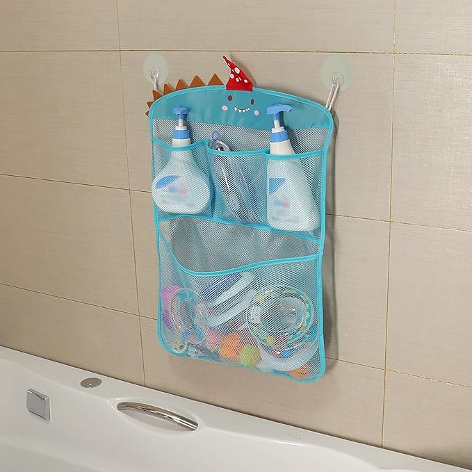Free Swimming Baby Bath Toy Organizer Set,Quick Drying Mesh Net for Toddler Bathtub Games Holder (Blue)