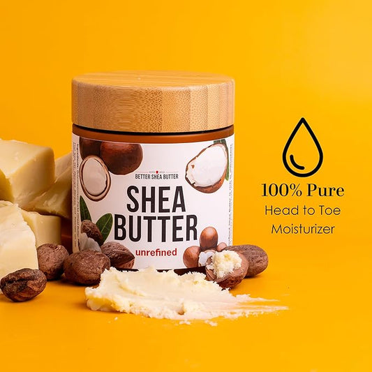 Raw Shea Butter - 100% Pure African Shea Butter for Hair and Body | with Natural Smoky Scent | Unrefined Moisturizer for Dry Skin, DIY Lip Balm, Body Butter, Lotion Bars- 8 oz Jar