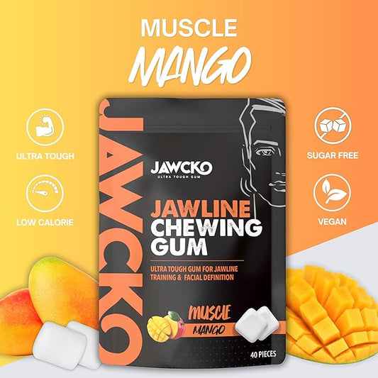 JAWCKO Ultra-Tough Jawline Chewing Gum | Get a Stronger, Squarer Jawline | Mango Jaw Training Hard Gum | 15X Strength | Chisel, Sculpt, Tone your Jawline | Facial Fitness Mewing Gum | 40 Pieces/Pack