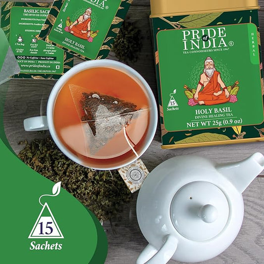 Pride Of India - Natural Holy Basil (Divine Healing Tea), PACK of 2-15 Tea Bags Per Box