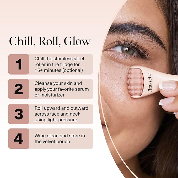 Kitsch Mini Facial Roller & Ice Face Roller Skin Care Tool Set for Women - Face Massager for Puffy Eyes, Cold Therapy, Lymphatic Drainage Massager, Self Care Gifts for Women & Men - Blush