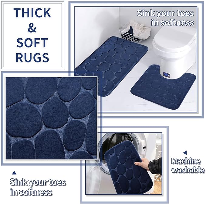 26PC Bathroom Accessories Set - Gorgeous Blue Bathroom Set, Bathroom Accessory Set, Navy Blue Shower Curtain Set with Bathtub Mats for Shower Tub