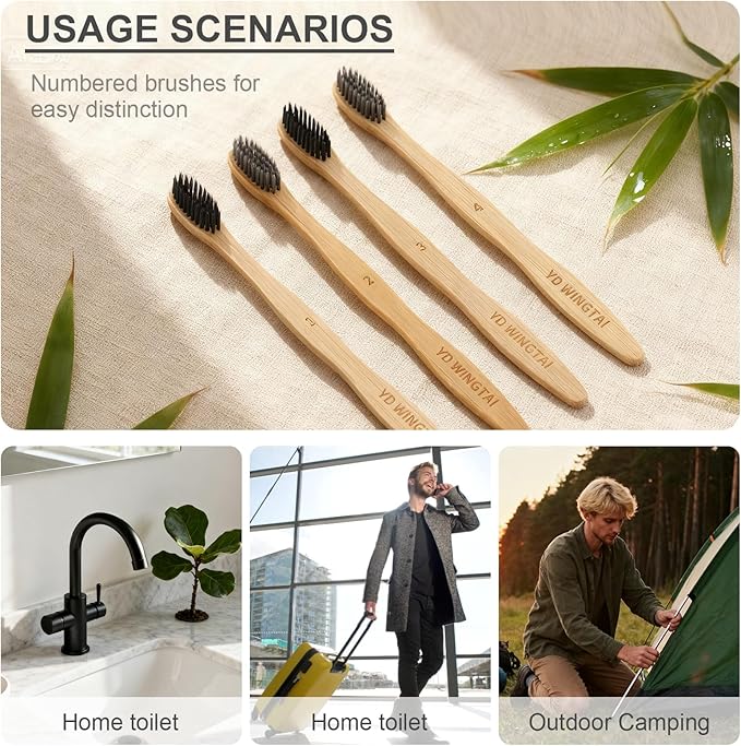 Bamboo Toothbrush Biodegradable WoodenToothbrushes 12pack Natural Travel Size Organic Charcoal Tooth Brush