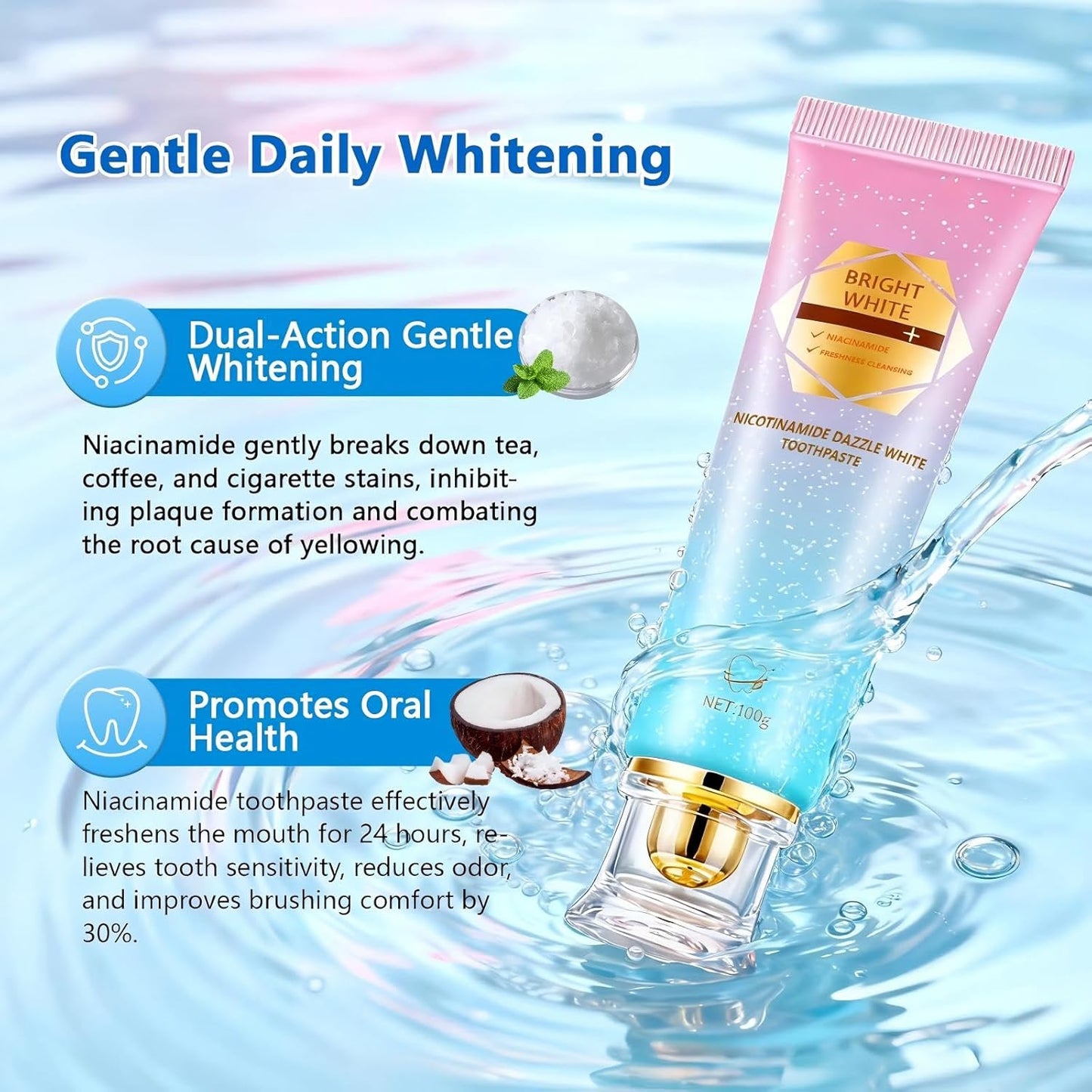 Niacinamide Whitening Toothpaste, Kimralur Triple Whitening Intensive Niacinamides Toothpastes, Fluoride-Free Formula is Suitable for Sensitive Teeth (1)