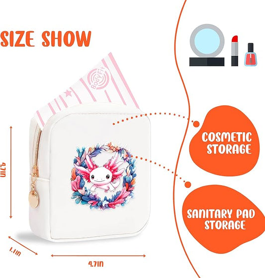 Axolotl Mini Makeup Bag, Axolotl Gift For Women Girls, Cute Portable Zipper Pouch Cosmetic Bag For Teen Girls Kids, Small Storage Bag For Sanitary Pad, Period napkin bag!
