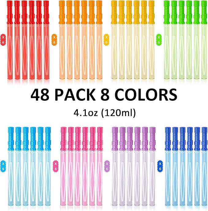 Inscraft 48 Pack 14’’ Big Bubble Wands, 8 Colors Bulk for Summer Toy, Outdoor/Indoor Activity Use, Easter, Birthday, Graduation, Shower, Bubbles Party Favors Supplies for Kids