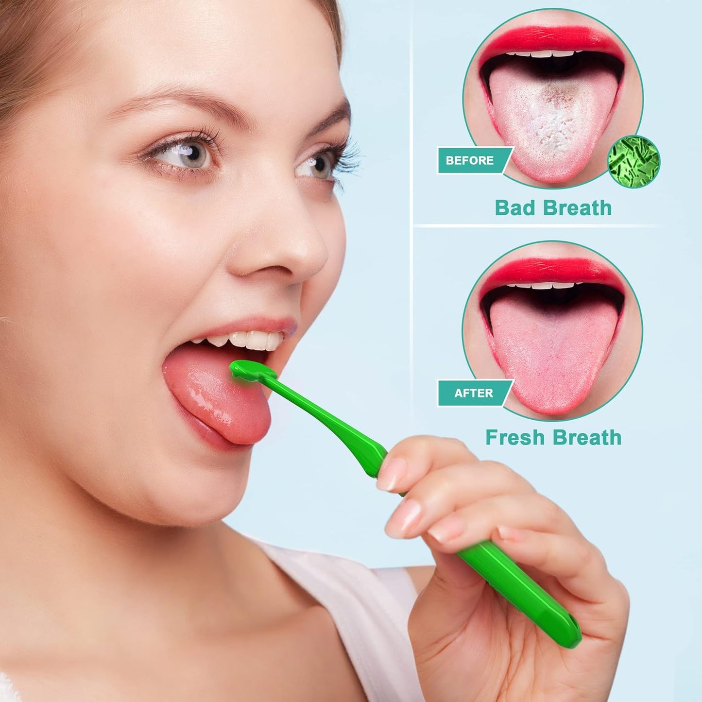 Mspan Tongue Scraper for Adults & Kids: Tongue Cleaner Brush Dental Clean Care Kit with Plastic Travel Case Cover - Oral Hygiene Fresh Breath Green Grey 2 Pack