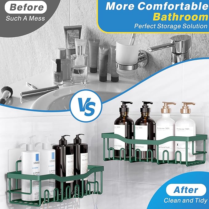 EUDELE Shower Caddy 2 Pack, Adhesive Shower Organizer for Home Decor & Kitchen Storage, No Drilling, Rustproof Stainless Steel Bathroom Shelf Organizer