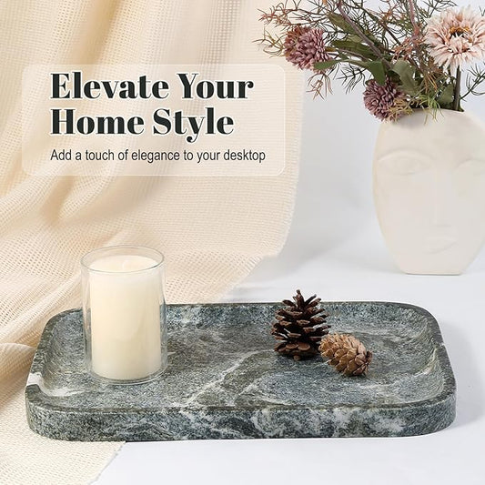 Koville Marble Tray, 12"x8" Natural Marble Vanity Tray for Countertop Bathroom Kitchen Dresser, Decorative Catchall Trays for Perfume Jewelry, Rectangular Stone Serving Tray(Green)