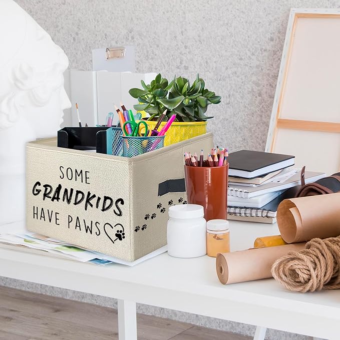 Dog Grandma Gifts Foldable Storage Bins Box with Handles, Dog Owner Lovers Gifts, Some Grandkids Have Paws Collapsible Toys Books Clothes Organizer Basket for Bedroom Bathroom