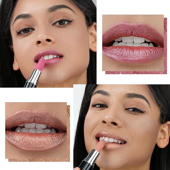 Anglicolor 2pcs Metallic Glitter Pink and Nude Lipstick High Impact Lipcolor,Moisturizing Creamy Formula,Lipstick For Women,Smooth and Non-Sticky,Full-Coverage Lip Color