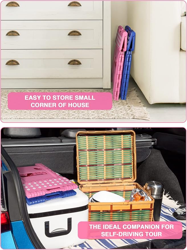 Dyforce Non-Slip Folding Step Stool - 13 inch Height Heavy Duty Foldable Stool for Adults Kids, Plastic Step Stool Camping Stepping Stool - Pink