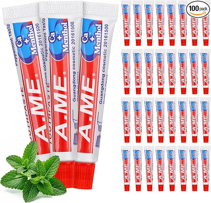 Toothpaste Bulk Travel Size, Disposable Small Travel Portable Mini Compact Pocket Size Toothpaste for Bad Breath, Vacation/Hotel/Camping Shelter/Homeless/Nursing Home/Charity 0.35 oz/ 10g (100 Tubes)