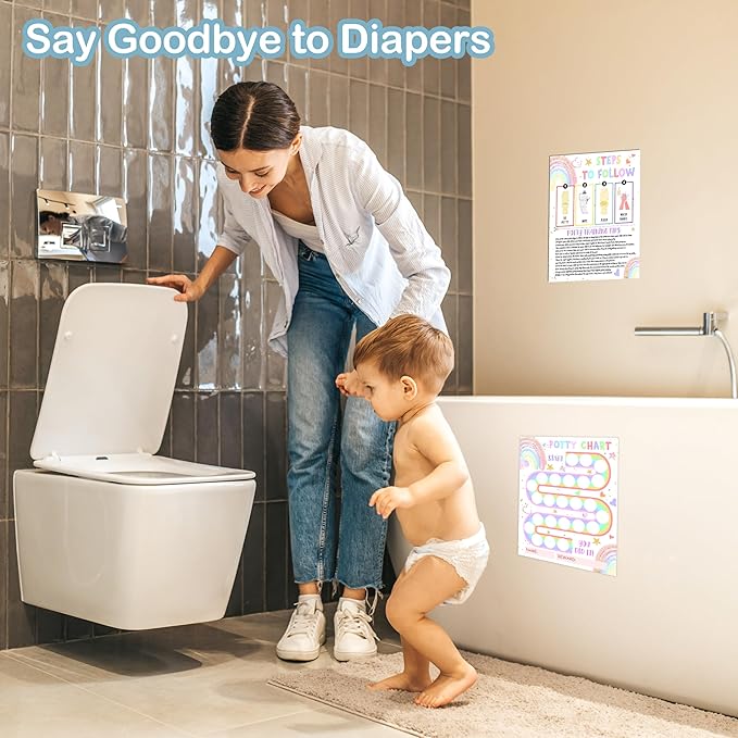 Potty Training Chart, 10 Potty Training Reward Chart for Toilet Success, 8"x10" Boho Rainbow Routine Calendar with Stickers for Toddler Girls - A11