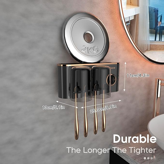 iHave Toothbrush Holders Bathroom Accessories with Toothpaste Dispenser, 2 Cups Toothbrush Holder Wall Mounted Bathroom Decor