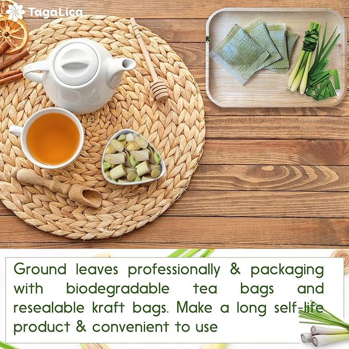 Tagalica, Premium 30 Lemongrass Tea Bags, 100% Natural & Pure Lemongrass leaves, Eco-Conscious Tea Bags, Lemongrass Herbal Tea. Lemongrass Leaf Tea. No Sugar, No Caffeine, No Gluten, Vegan.
