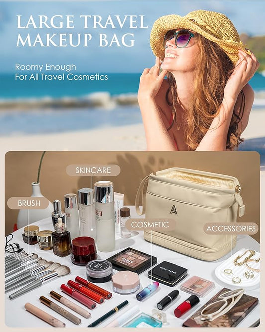 15 16 17 18 19 Year Old Girl Gifts-Makeup Bags for Teens Girls, Personalized Double Layer Cosmetic Bag with Makeup Brush Organizer, Travel Toiletry Bag, Gifts for Female Mom Wedding Gifts