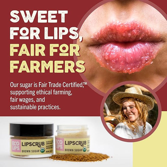 Eco Lips LIP SUGAR SCRUB 2 Pack (2-0.5oz jars) 100% Organic Lip Care Treatment with Organic Sugar & Coconut Oil - Gently Exfoliate & Polish Dry, Flaky Lips, 100% Edible (Vanilla Bean & Brown Sugar)