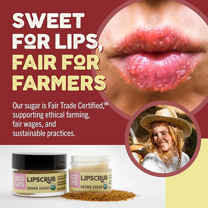Eco Lips Brown Sugar Lip Scrub 2 Pack - 100% Organic Lip Care Treatment with Organic Sugar and Coconut Oil - Gently Exfoliate and Polish Dry, Flaky Lips, 0.50 oz jars